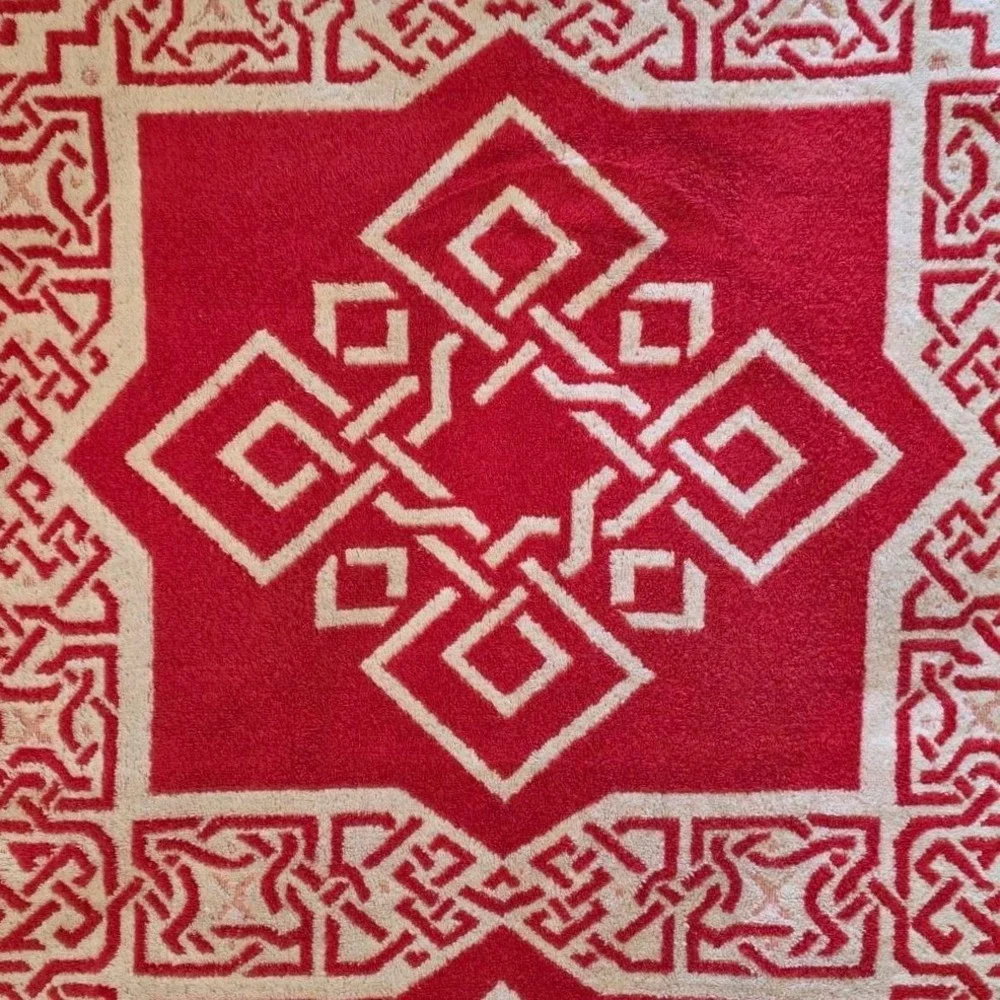 Montgomery Ward Style House Vintage Red White Geometric Towel Set 3pc 1960s/70s